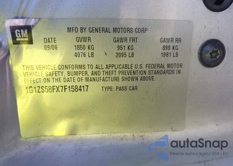 2007 Chevrolet Malibu Ls z USA, uszkodzony, nr VIN 1G1ZS58FX7F158417